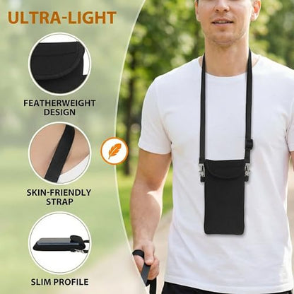 Universal Neoprene Phone Pouch Cell Case Sleeve with Neck Strap Lanyard Holder for Cellphone, Around Neck Carrying Case for Seniors with the Belt Clip Loop and Secure Fit Black