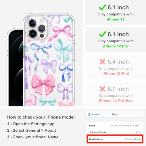 MOSNOVO Case for iPhone 12 & iPhone 12 Pro, [Buffertech 6.6ft Military-Grade Drop Protection] [Anti Peel Off Tech] Clear TPU Bumper Phone Case Cover Design - Bows - color: Clear - Bows, size: iPhone 12 / iPhone 12 Pro