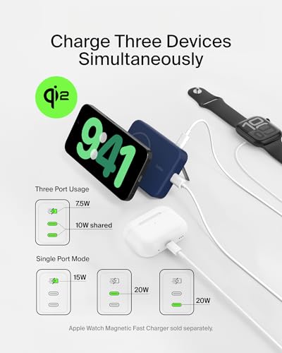 Belkin 10000mAh 15W Qi2 MagSafe Power Bank w/Built-in Kickstand | Wireless Charging Battery Pack, iPhone 17, Air, Pro, Pro Max, AirPods, Apple Watch, Google Pixel 10, Built-in Stand, Magnetic - color: Blue, style: 10K mAh