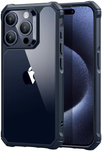 ESR for iPhone 15 Pro Max Case, Military-Grade Protection with Shock-Absorbing Corners, Scratch-Resistant and Anti-Yellowing Acrylic Back, Slim Protective Phone Case, Air-Armor Series, Clear Dark Blue - color: Clear Dark Blue