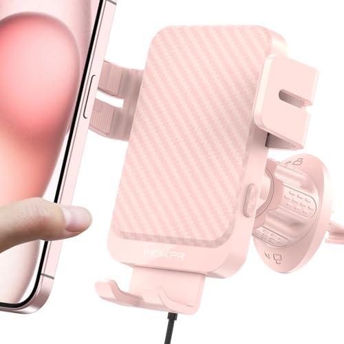 Wireless Car Charger 15W Fast Charging Auto-Clamping Air Vent Phone Mount - color: Pink