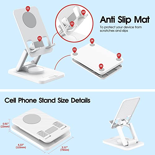 Aiwode 360° Rotating Cell Phone Stand,Desk Phone Holder,Portable Cellphone Cradle,Foldable Phone Stand,for iPhone 14/13/12/11/Pro/Max/Plus/Mini/Pro Max,Samsung,for Smartphones(4-8"),White