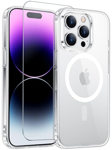for iPhone 14 Pro Max Case with Screen Protector Clear | Compatible with Magsafe, Anti-Yellowing, Military-Grade Protection, Shockproof Slim Magnetic Phone Case,6.7" - color: A-Clear, size: iPhone 14 Pro Max
