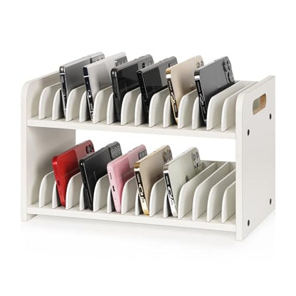 30-Grid Wooden Cell Phone Holder stand with 1-30 Number Stickers, White - color: White