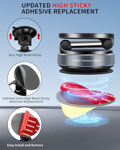 VHB Double-Sided Adhesive Pads for Dash Cam Mount, 6Pcs [2mm Thick, 2.83" Square + 2.2" Round] Heat Resistant Sticky Tape for Suction Cup Phone Holder, Windshield, Dashboard, GPS, and Camera Holders