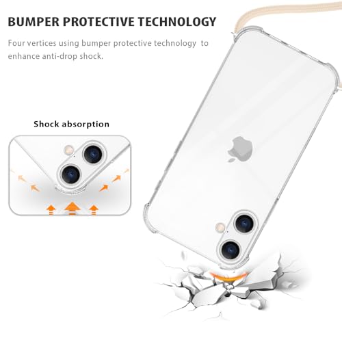for iPhone 16 Crossbody Case Clear Wearable Adjustable Shoulder Neck Lanyard Strap Cover Women Girls Soft Slim Protective Hanging Phone Mobile Case for iPhone 16 - Beige - size: for iPhone 16
