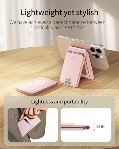 iWALK Stronger Magnetic Wallet, Upgraded for MagSafe Wallet, RFID Blocking, 5 Card Holder with Adjustable Stand, Slim Leather Phone Wallets for iPhone 17/16/15/14/13/12 Series, iPhone Wallets - color: Pink