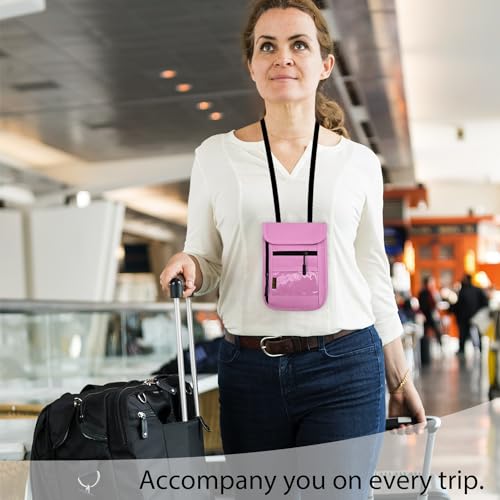 RFID Blocking Travel Neck Wallet Pouch and Passport Holder, Travel Neck Pouch Passport Holder for Women & Men - Pink - color: Pink