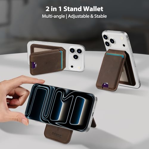Belemay Crazy Horse Leather Magnetic Wallet for MagSafe Adjustable Stand - color: Rustic Brown