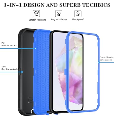 Qinmay Phone Case for Samsung Galaxy A37 5G Case with HD Screen Protector, Heavy Duty Shockproof & Dropproof 3-Layer Cover Phone Case for Galaxy A37,DarkBlue - color: DarkBlue