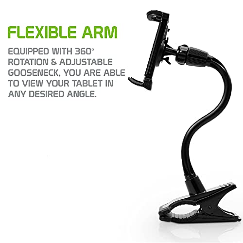 Gooseneck Flexible Cell Phone Holder and Tablet Mount with Clamp. Clip-On Stand for Bedroom Desktop Kitchen Office Car Compatible for iPad Pro Air Mini, Galaxy Smartphones iPhones, Google Pixels