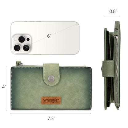 X Wrangler Wallets Women Minimalist Wristlet Wallets, Card Cases & Money Organizers Wallet Bifold with Phone Pocket - color: Green