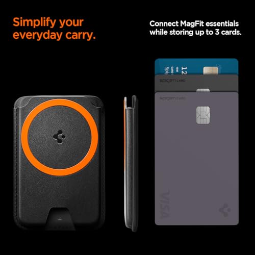 Spigen for MagSafe Wallet, Holds 3 Cards, Strong Magnet, Valentinus MagFit+ - color: PU Black (MagFit+), size: 3-Cards