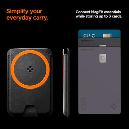 Spigen for MagSafe Wallet, Holds 3 Cards, Strong Magnet, Valentinus MagFit+ - color: PU Black (MagFit+), size: 3-Cards