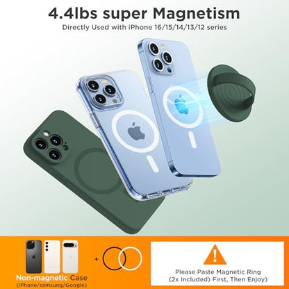 Upgraded Magnetic Phone Grip, Liquid Silicone Soft and Portable, Removable Finger Loop Ring Grip Holder for iPhone, Strong Magnetic Attraction, Compatible with MagSafe Phone Case, Alpine Green - color: Alpine Green