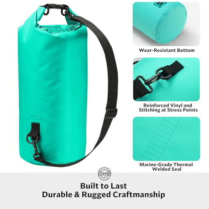 STOVER 5/10/25/30/40L Waterproof Dry Bag, Medium Lightweight Roll Top Dry Bag Backpack w/Waterproof Phone Case, Kayaking, Travel, Hiking, Fishing, Tubing, Camping, the Beach, Men/Women (Teal) - color: 5/10l Teal, size: 10L