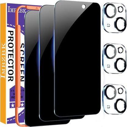 IMBZBK 3 Pack Privacy Screen Protector for iPhone 15 Plus, Tempered Glass - size: 15 Plus 6.7 inch