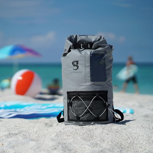 geckobrands Hydroner 20L Waterproof Dry Bag Backpack – Lightweight Roll-Top Bag with Clear Phone Pouch for Outdoor Activities