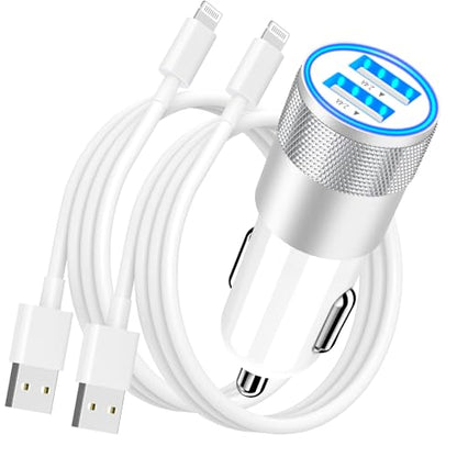 Apple MFi Certified iPhone Car Charger, 4.8A USB Car Power Fast Charging - color: Frosted Silver