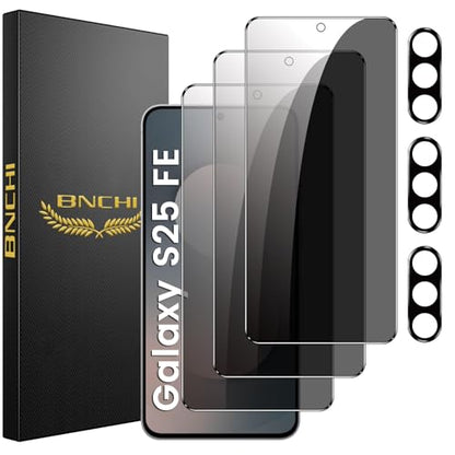 3+3 Pack for Samsung Galaxy S25 FE 5G Privacy Screen Protector with Camera Lens Protector, Anti-Spy Tempered Glass Film, 9H Hardness, Anti-Scratch, Touch Sensitive - size: Galaxy S25 FE