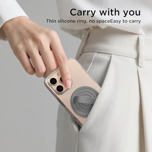 Magnetic Phone Grip for MagSafe, Silicone Ring Grip, Gray - color: Gray