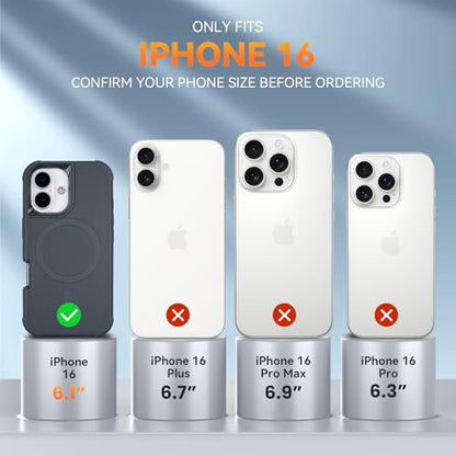 for iPhone 16 Case with Belt Clip, Compatible with Magsafe, Gray | Anti-Drop, Anti-Fingerprint, 3 in 1 Heavy Duty Shockproof Protection for iPhone 16 Case Rugged with Kickstand - color: Gray