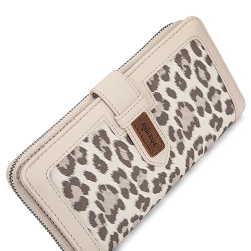 X Wrangler Women's Wallets Bifold Wristlet Wallets for Women Large Capacity Credit Card Wallet with ID Window - color: Leopard Beige