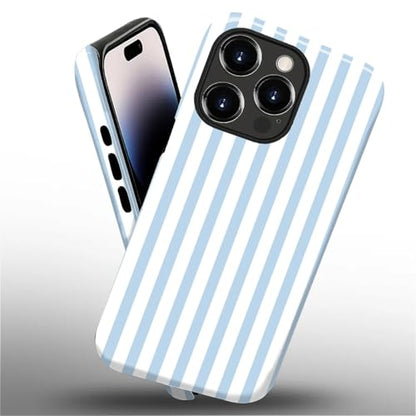 Compatible with iPhone 14 Pro Case,Glossy 2-in-1 Sleek All-Inclusive Dual-Layer Material Soft TPU + PC Back for Blue Stripes Geometric Pastel Summer Beach - color: Blue Stripes Geometric Pastel Summer Beach-Glossy, size: iPhone 14 Pro