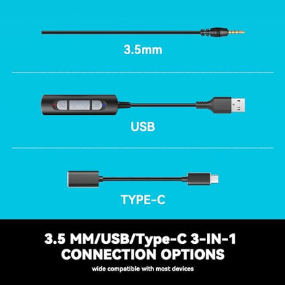 Wantek USB & 3.5mm Headset with Mic for PC/Laptop,Wired Headset with Noise-Cancelling Microphone & Audio Controls Perfect for Home Office Online Class Skype Zoom Call Center Webinar,Monaural