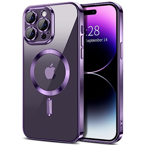 Hython Magnetic Clear for iPhone 14 Pro Max Case with Camera Lens Protector [Compatible with MagSafe] Plating Edge Slim Soft TPU Cover Protective Phone Case for iPhone 14 Pro Max 6.7", Deep Purple - color: Deep Purple, size: Iphone 14 Pro Max - 6.7 Inch