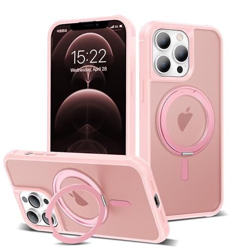 Designed for iPhone 12 Pro Max/13 Pro Max Case with 360°Rotatable Magnetic Ring Stand [Compatible Mag-Safe] [Military Grade Protection] Translucent Matte Phone Case for Women 6.7", Pink - color: Pink, size: Iphone 12 PRO Max/13 PRO Max
