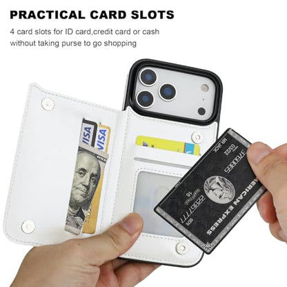 ONETOP for iPhone 17 Pro Max Wallet Case with Credit Card Holder,White | Kickstand,ID/Cash Holder,Case Wallet with Card Slots,Double Magnetic Clasp,Durable PU Leather Shockproof Cover for Women Men - color: White