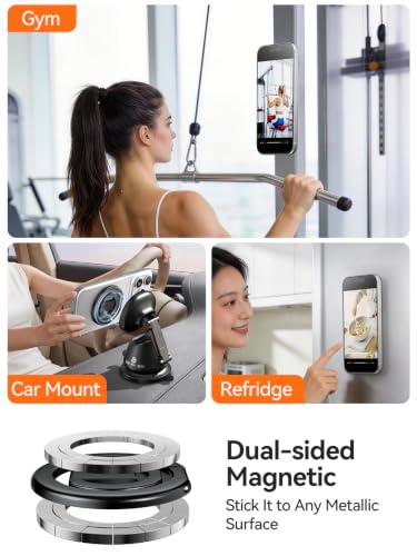 tounee Double-Sided Magnetic Phone Ring Holder Compatible with MagSafe, N52 Strong Magnet Grip & Foldable Kickstand for Gym Rack, Fridge, Fits iPhone 17 16 15 14 Pro Max (Black) - color: Black