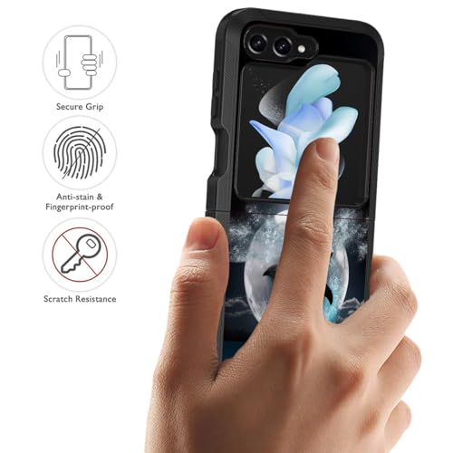 for Samsung Galaxy Z Flip 5 Case, Heavy Duty Dual Layer Hybrid Military Grade Shockproof Drop Folding Protective Cover for Samsung Galaxy Z Flip 5 5G 2023, Dolphin Under The Moon - color: Dolphin Under The Moon