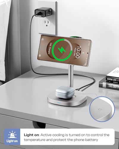 Qi2 15W Wireless Charging Station with TEC Cooling for Samsung Z Fold 8 - color: Titanium Gold
