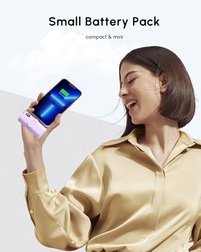 Mini Power Portable Charger for Lightning, 5000mah Power Bank [Digital Display 0%-100%] Backup Battery Pack Compatible With iPhone 13 mini/13 pro/13 pro max/XS/XR/6s/6 Plus/5/5c/5s/AirPods Pro-Purple - color: Purple