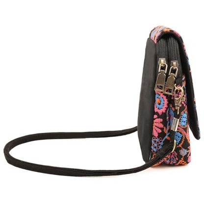 SILKAREA Embroidered Cute Mini Crossbody Bag for Women Small Handbags Wristlet Wallet Bag Cell-phone Pouch Coin Purse - color: Embroidered Red