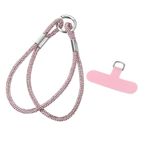 uxcell Phone Lanyard, Phone Wrist Rhinestone Strap Woven Lanyards Anti Theft Wristlet Straps with Tether Tabs - color: Pink