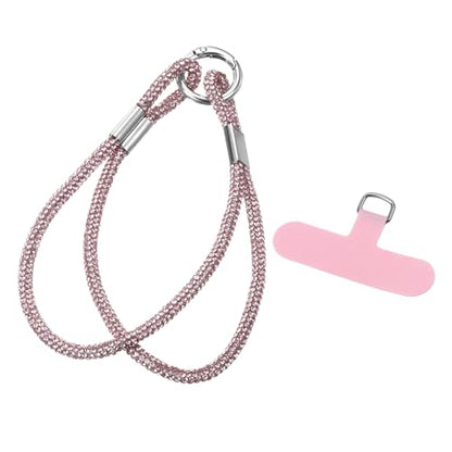 uxcell Phone Lanyard, Phone Wrist Rhinestone Strap Woven Lanyards Anti Theft Wristlet Straps with Tether Tabs - color: Pink