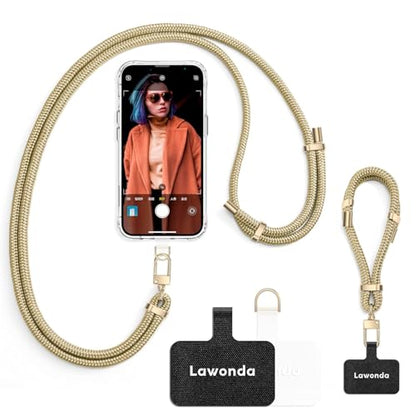 2 Pads Phone Lanyard Adjustable Crossbody Cell Phone Neck Strap - color: Beige
