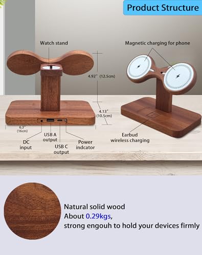 Compatible with Magsafe Dual Phone Charging Station for Apple Devices,Two Phone Wireless Charger for iPhone 17/16/15/14/13,AirPods & Apple Watch,Wood Charger Stand,Gift for Men Dad Boyfriend