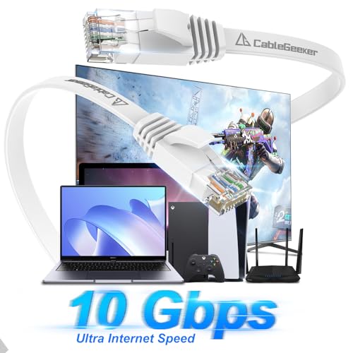 CableGeeker Cat 6 Flat Ethernet Cable 1ft 5Pack, 10Gbps, White - color: White-Flat, size: 1ft