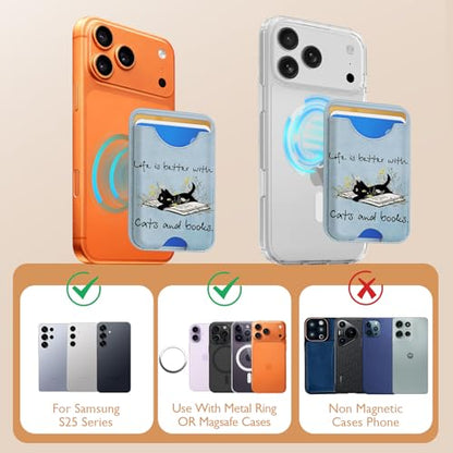 Compatible with Magsafe Wallet Magnetic Card Holder - Blue Cat Phone Wallets for Women Teen Girls Cute for iPhone 17/16/15/14/13/12 Series Slim for Apple Mag RFID Magnet,Fit 3 Cards - color: Blue Cat