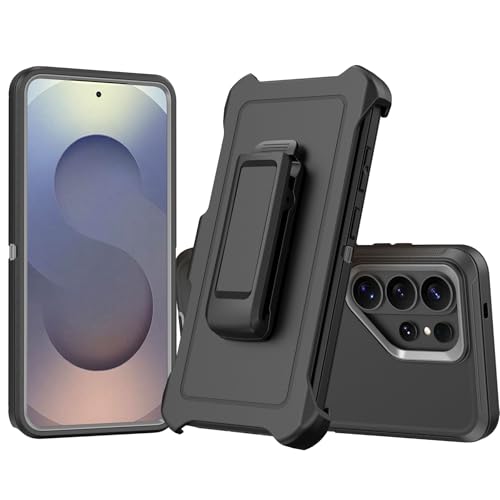 Compatible with Samsung Galaxy S26 Ultra Case, with Belt Clip Holster Heavy Duty Rugged Shockproof Full Body Protection Kickstand Cover for Samsung Galaxy S26 Ultra Phone (Black+Grey) - color: Black+Grey