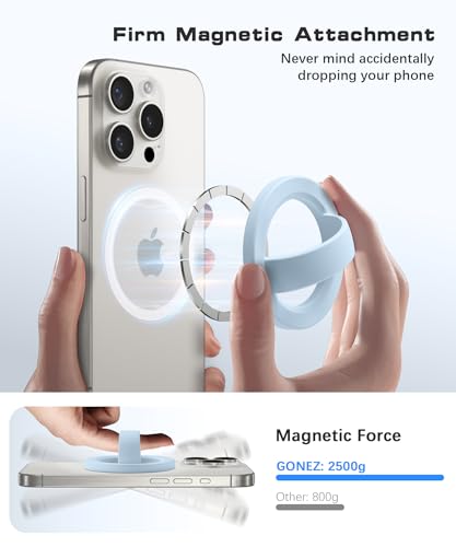 GONEZ Magnetic Phone Grip Compatible with MagSafe, Removable Silicone Loop Grip, Phone Ring Holder for Back of Phone for iPhone 17/16/15/14/13/12 Series, Blue - color: Blue