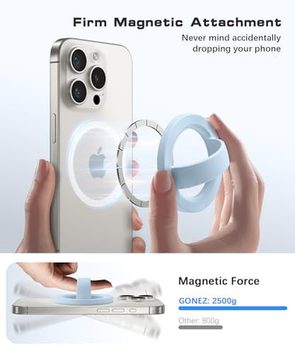 GONEZ Magnetic Phone Grip Compatible with MagSafe, Removable Silicone Loop Grip, Phone Ring Holder for Back of Phone for iPhone 17/16/15/14/13/12 Series, Blue - color: Blue