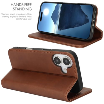 Wallet Case for iPhone 16,Premium PU Leather Flip Folio Case with Card Slot,Stand Holder and Magnetic Closure TPU Shockproof Interior Protective Case,6.1 Inch,Brown | Premium PU Leather, Flip Folio Purse Case, with Card Slot, Stand Holder,Magnetic Closure