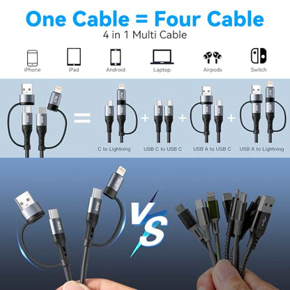 60W Coiled USB C Cable Fast Charging,[2Pack 4FT] 4 in 1 Charging Cable