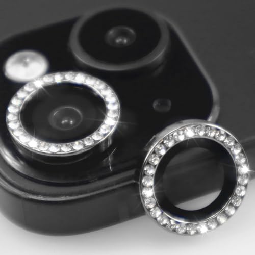 BONVAN for iPhone 15/15 Plus Camera Lens Protector Bling Glitter Diamond Metal Crystal Tempered Glass Screen Accessories Rhinestones Lens Cover, also Compatible with iPhone 16e (2PCS) (Black) - color: Black