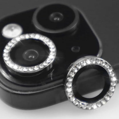 BONVAN for iPhone 15/15 Plus Camera Lens Protector Bling Glitter Diamond Metal Crystal Tempered Glass Screen Accessories Rhinestones Lens Cover, also Compatible with iPhone 16e (2PCS) (Black) - color: Black